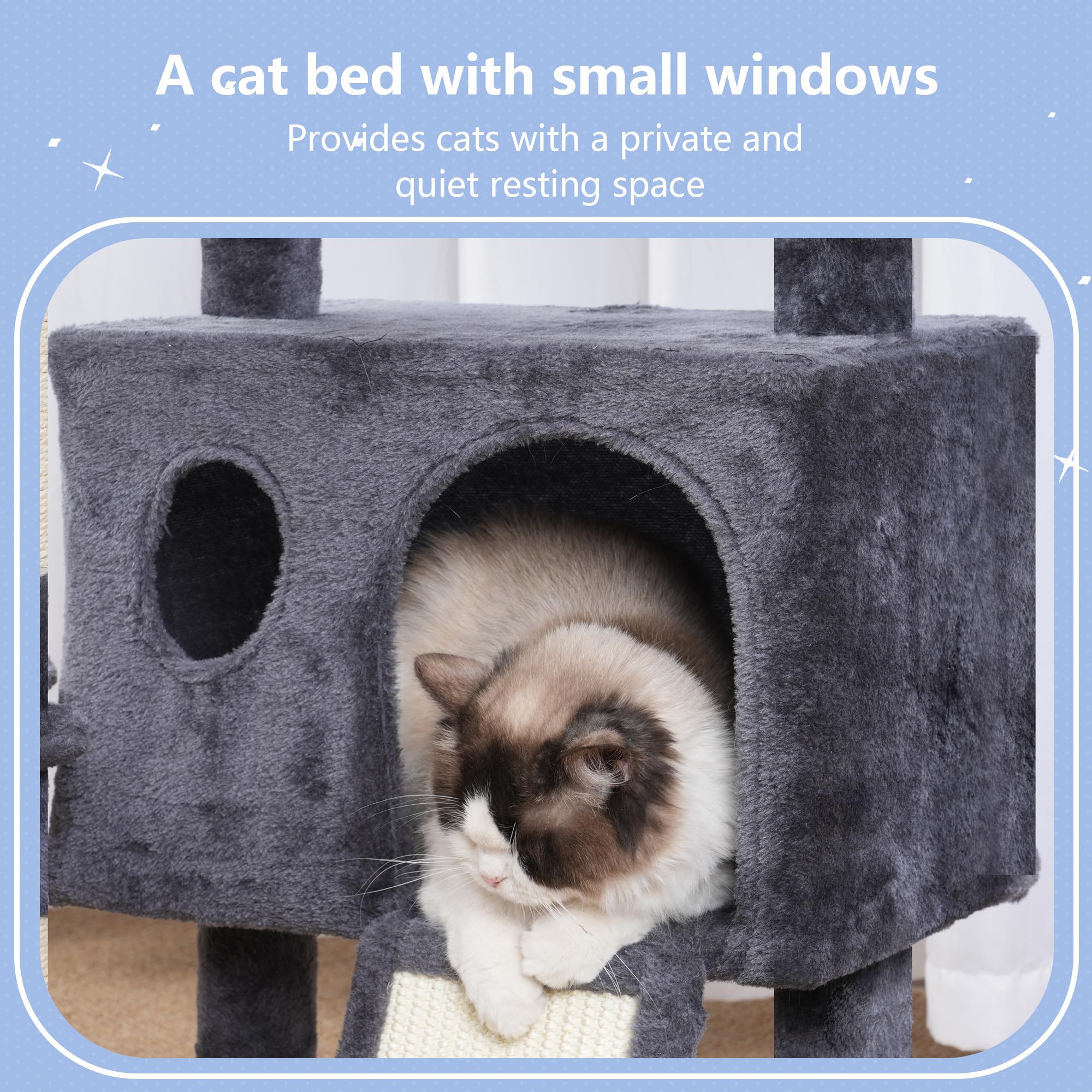 Hey-brother Cat Tree Tower hammock cloud provides comfy wrap-like resting spot.