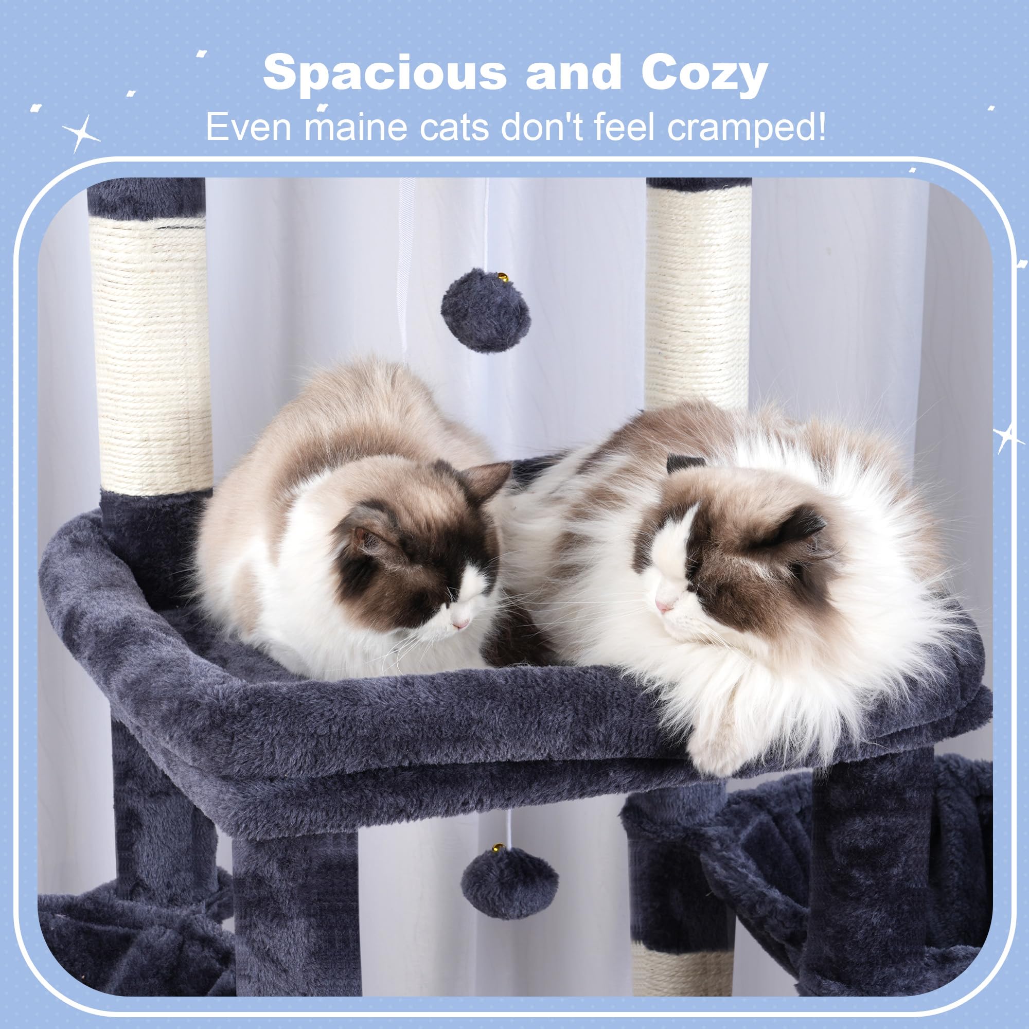 Hey-brother cat tree tower hammock-left invites shared lounging and relaxed naps.