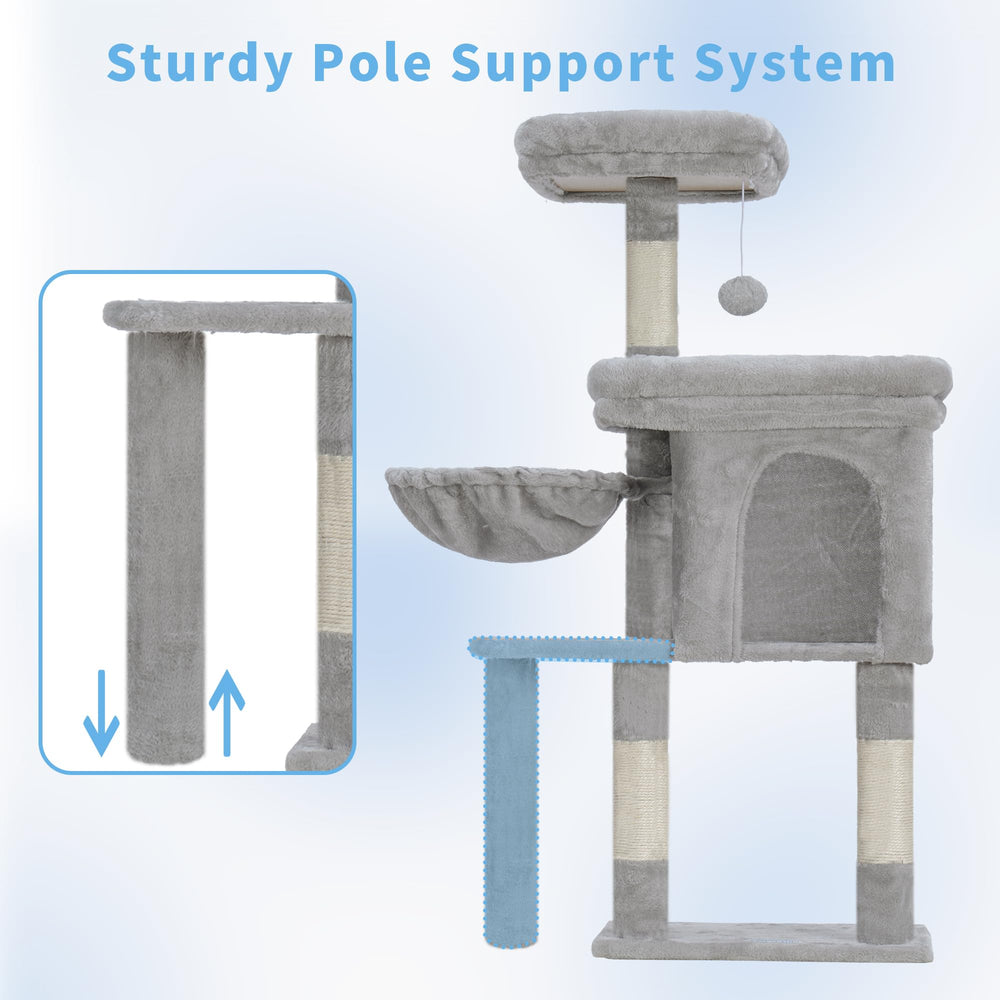 Hey-brother Cat Tree Tower hammock creates cloud-like lounging for comfy rest.