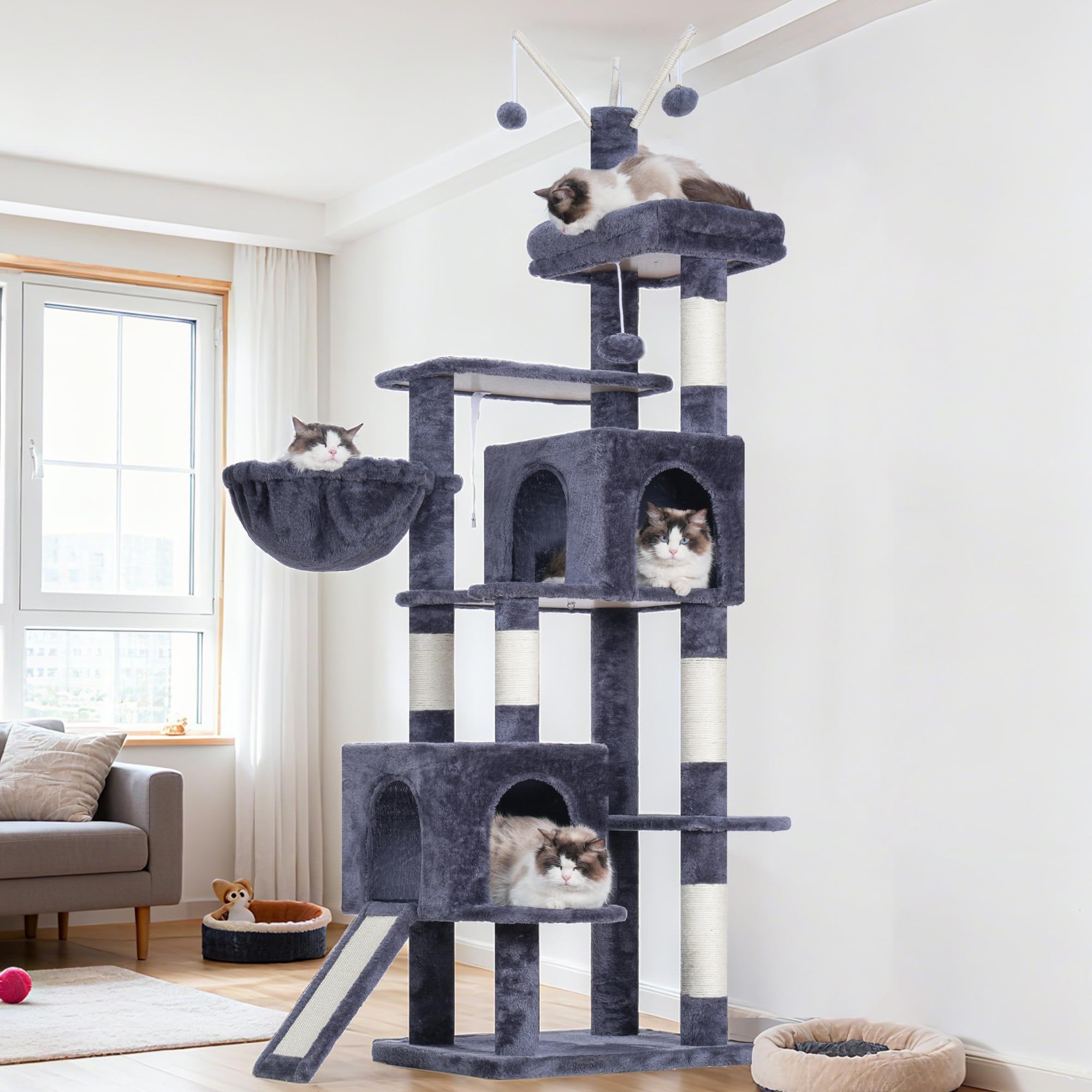 Hey-brother Cat Tree Tower height-options-59-72-inches demonstrates versatile size.