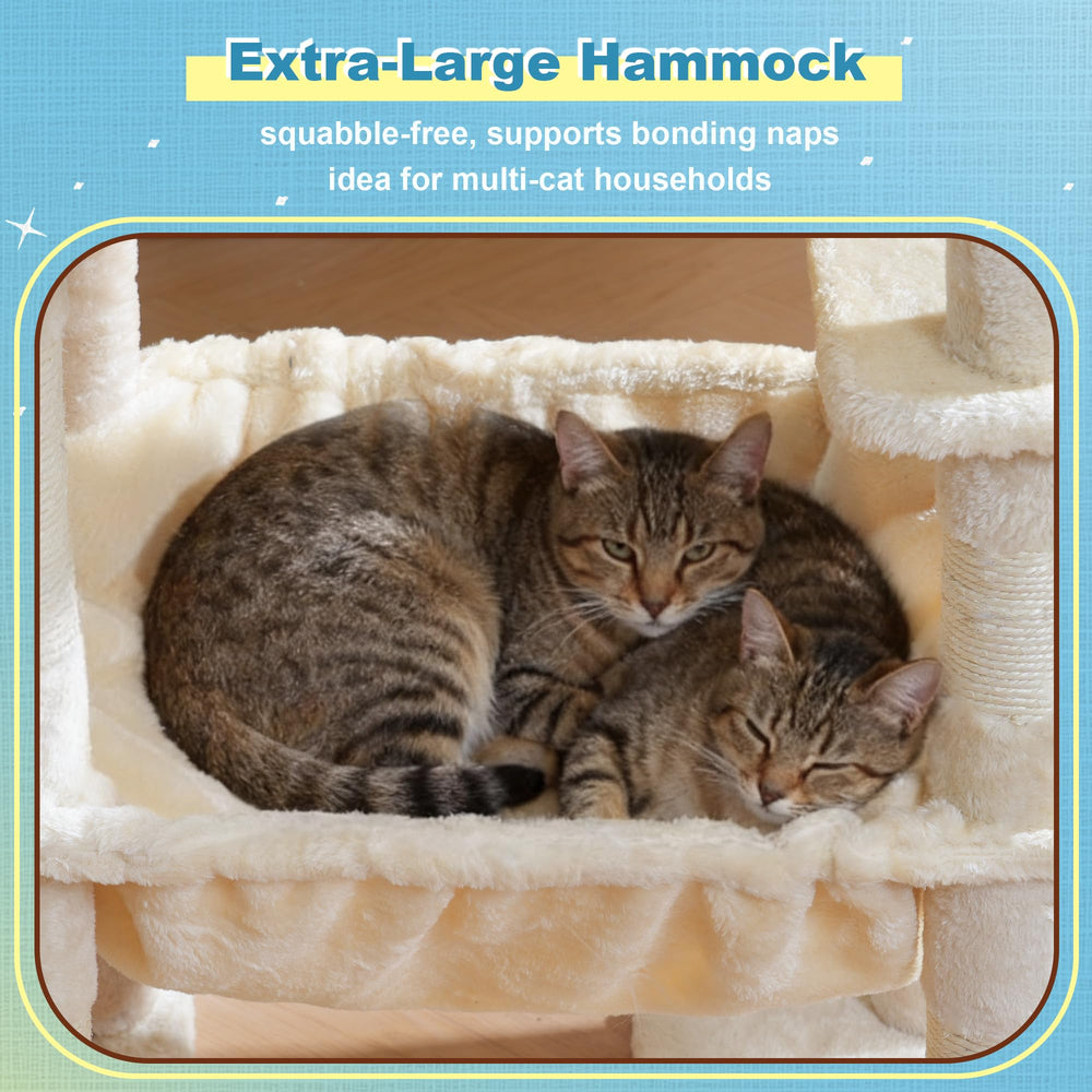 Hey-brother cat tree tower offers three interactive toys for playtime and bonding.