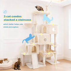Hey-brother cat tree tower includes a large basket for naps and hideaways.