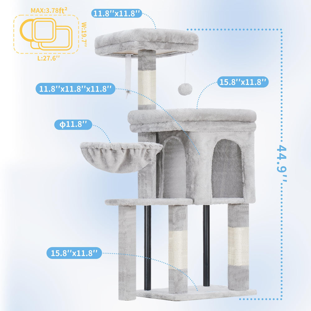 Hey-brother Cat Tree Tower padded bed detail offers plush resting comfort.