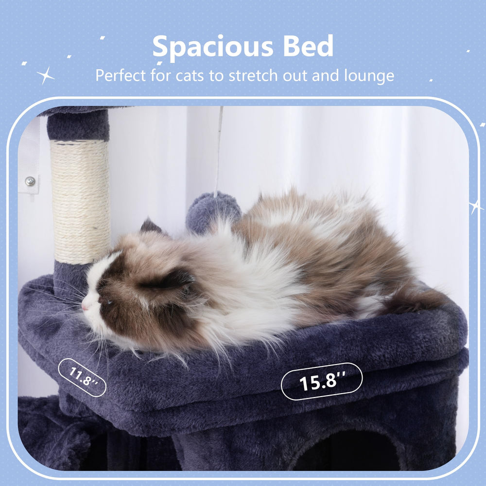 Hey-brother cat tree tower plush bed offers a soft resting spot for naps.