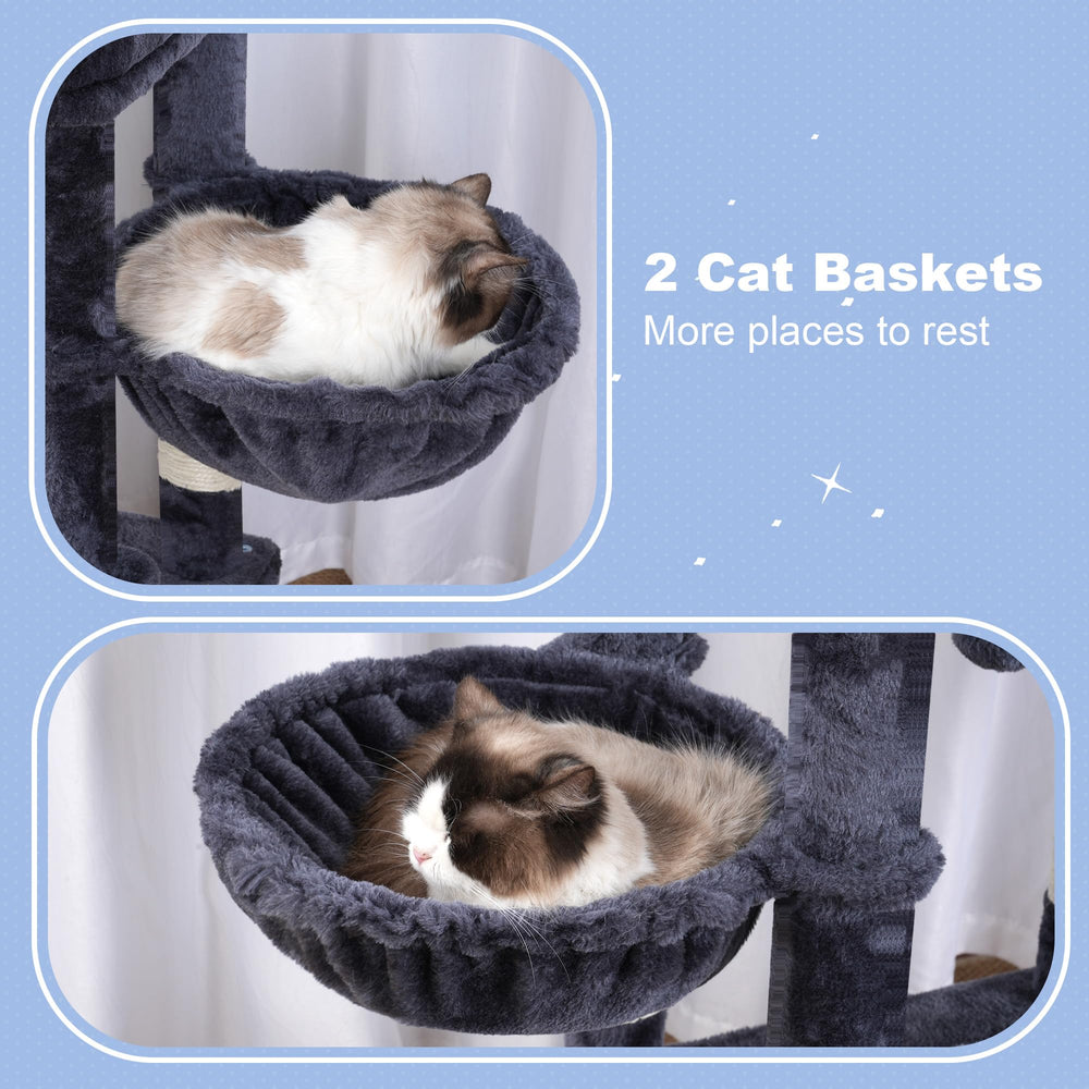 Hey-brother cat tree tower self-groom brush offers gentle fur brushing.