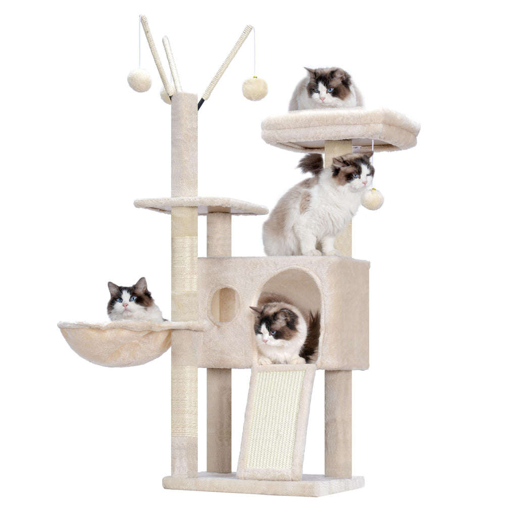 Hey-brother cat tree tower side view shows space-saving indoor design.