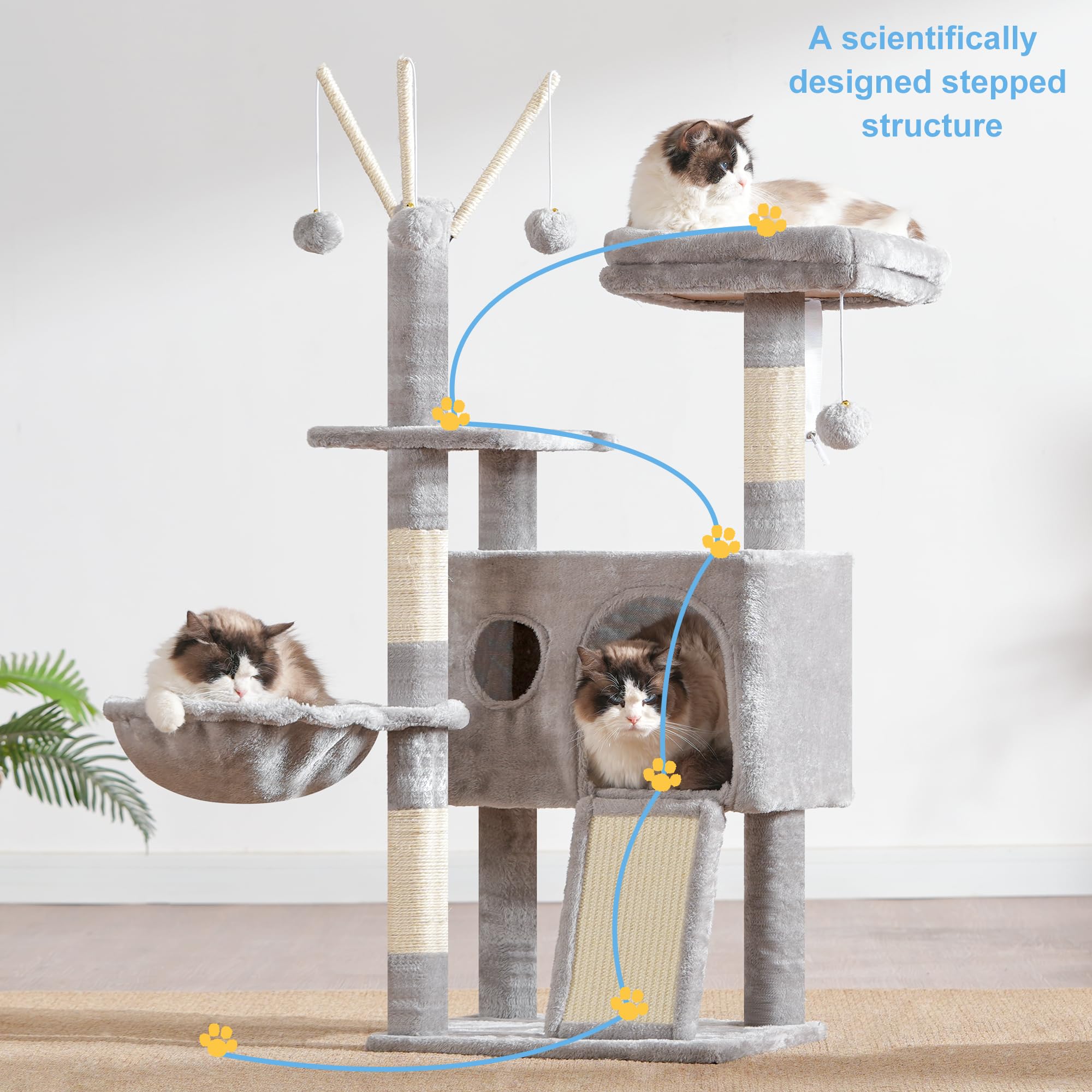 Hey-brother cat tree tower sisal posts encourage scratching and claw health