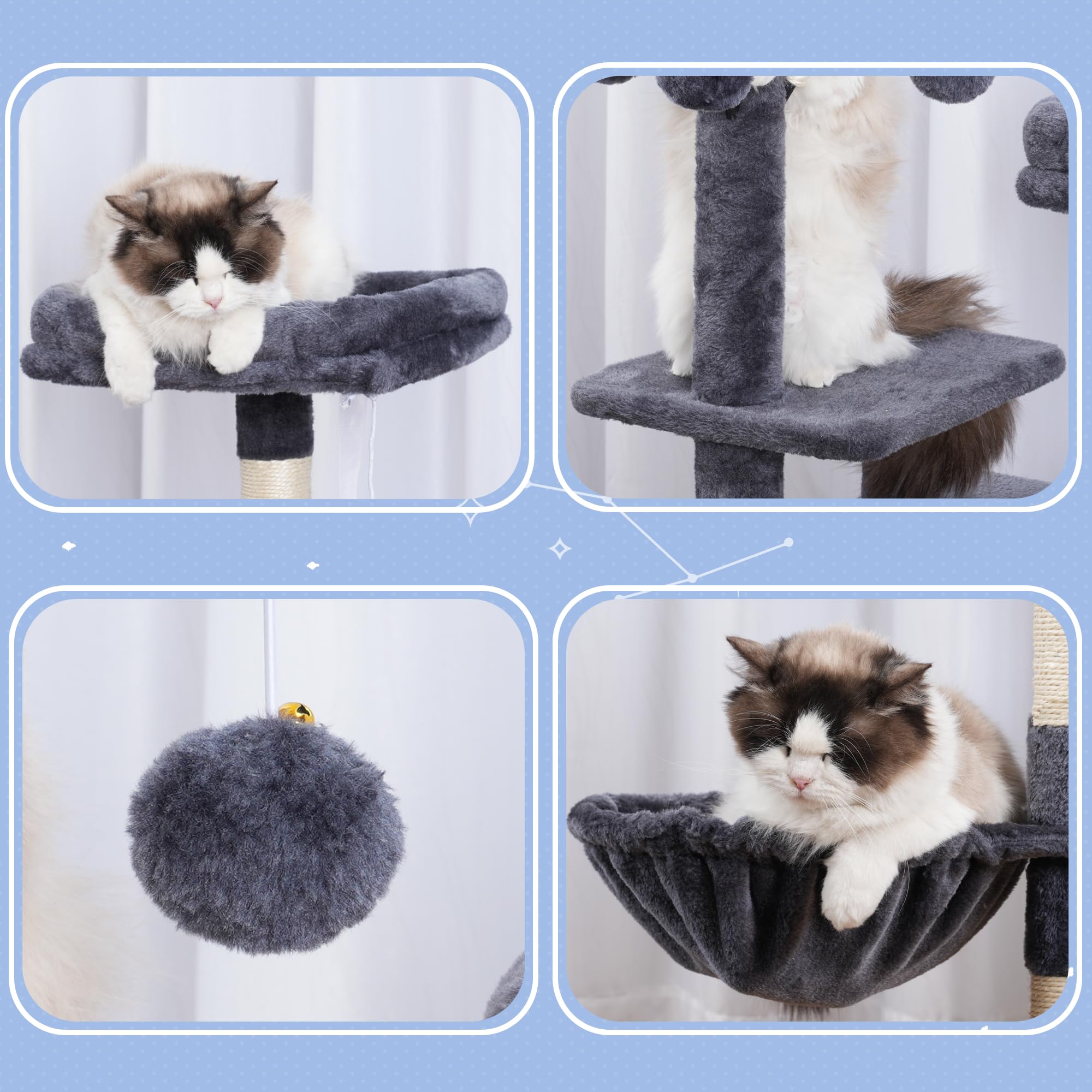 Hey-brother Cat Tree Tower space-saving design fits apartments and small rooms.
