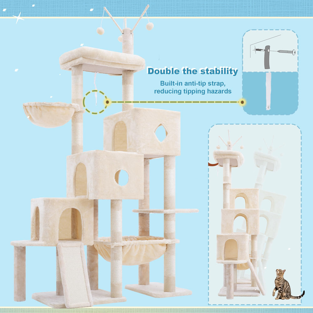Hey-brother cat tree tower rests on two stable base plates for strong footing.