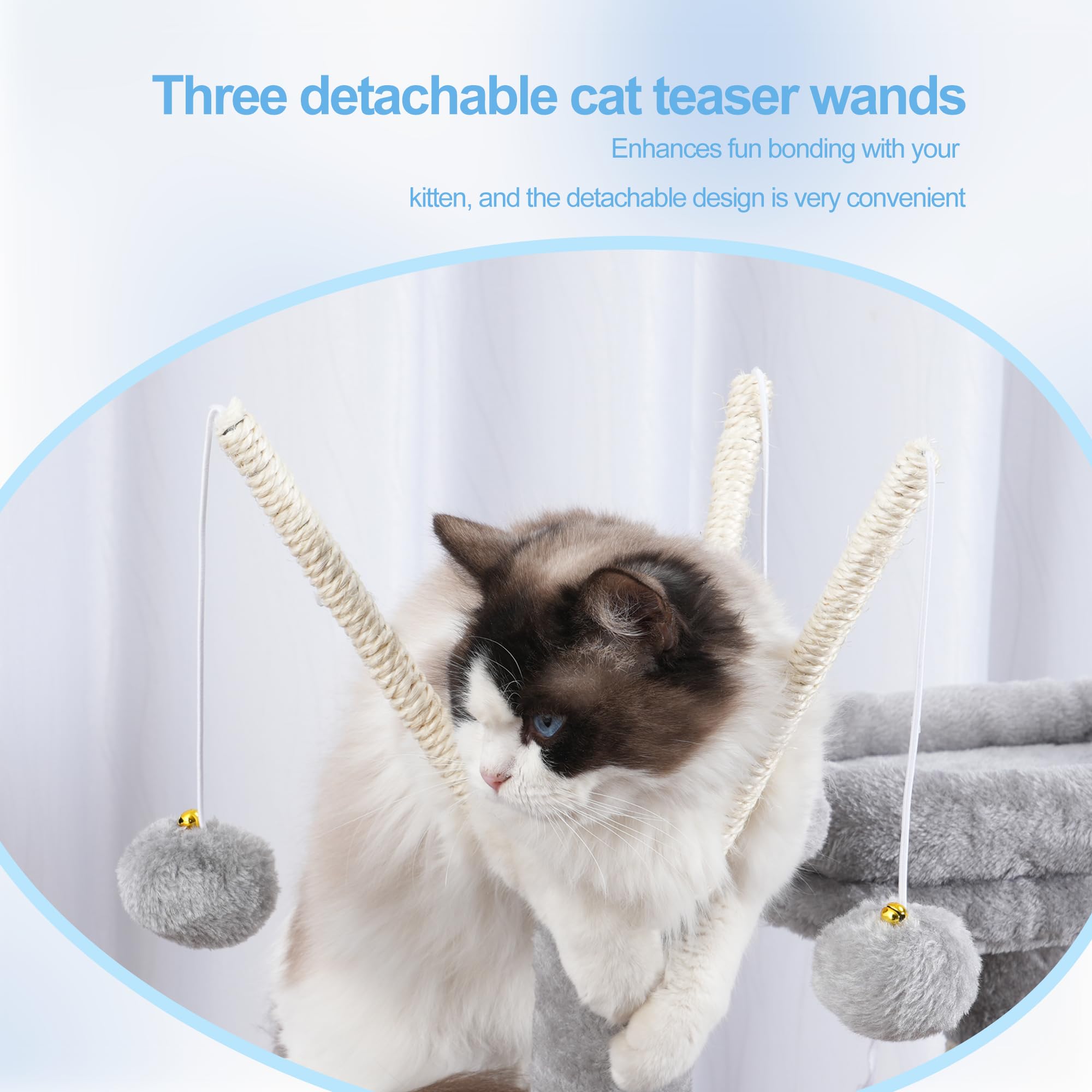 Hey-brother cat tree tower teaser-wands detachable for interactive play sessions