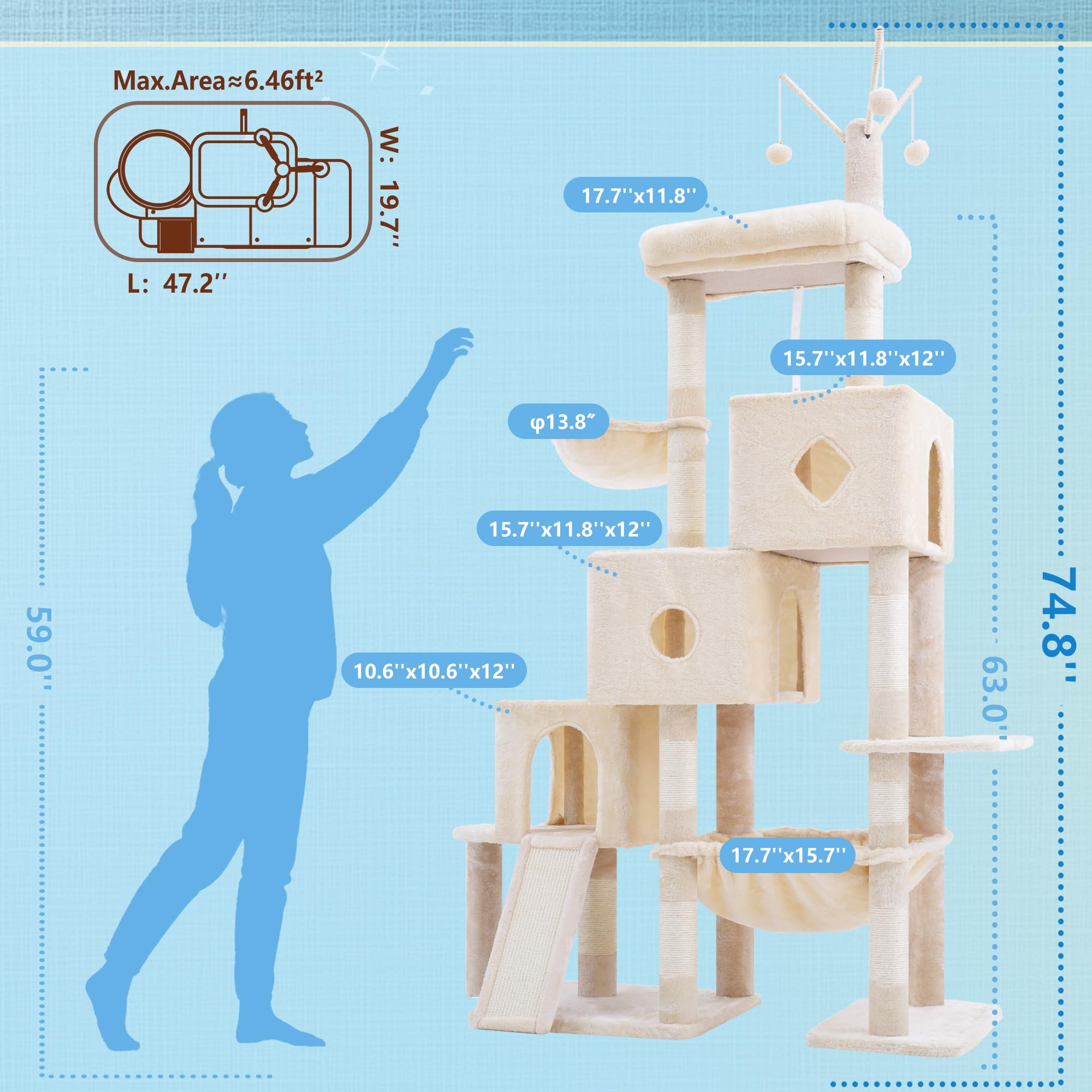 Hey-brother cat tree tower features three condos and a cozy bed for lounging.
