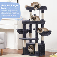 Hey-brother cat tree tower top perch offers a safe high resting spot.