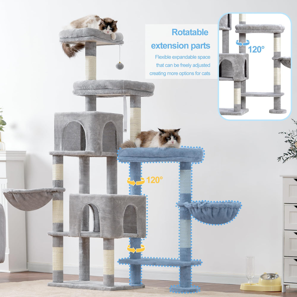 Hey-brother cat tree tower top platform offers elevated vantage for curious cats.