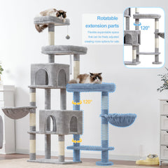 Hey-brother cat tree tower top platform offers elevated vantage for curious cats.