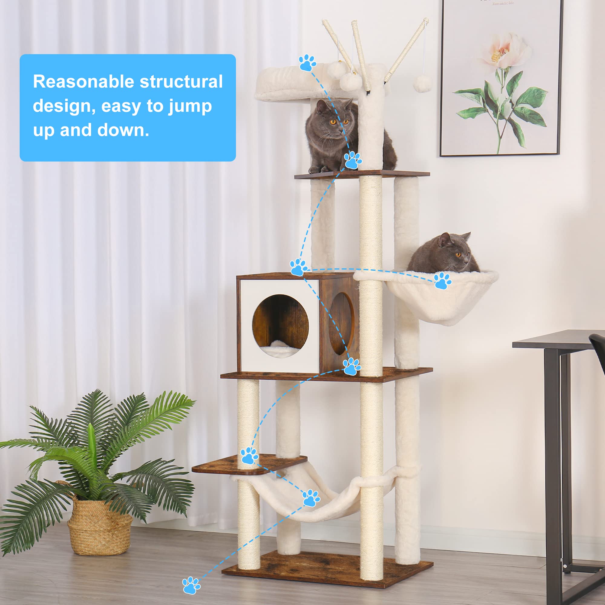 Hey-brother cat tree rustic brown finish blends with home decor and spaces.