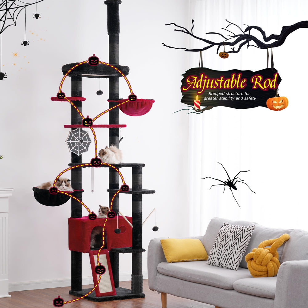 Hey-brother Gothic cat tree adjustable height fits tall ceilings for vertical play.