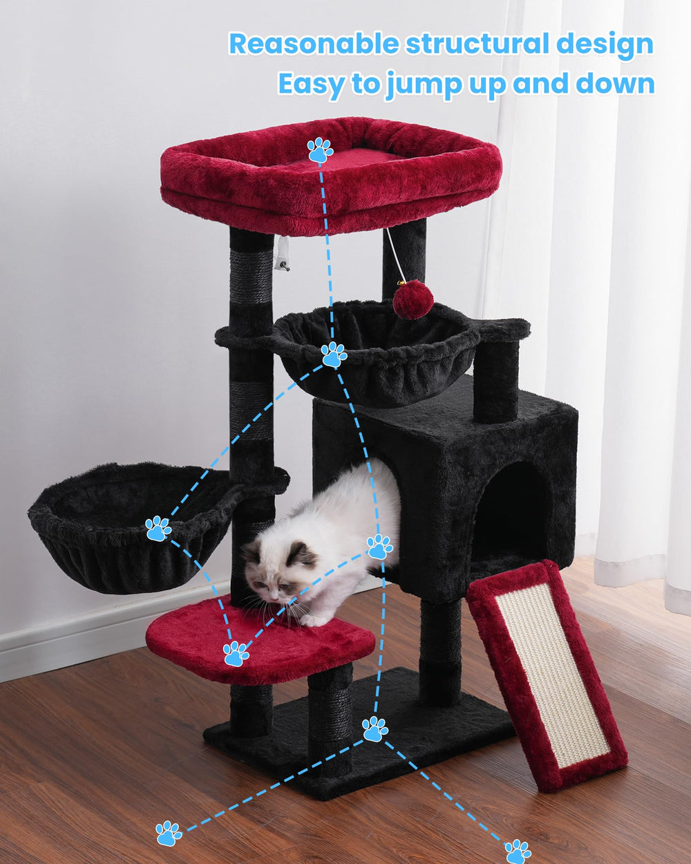 Hey-brother Gothic Cat Tree durable base and posts for stability.
