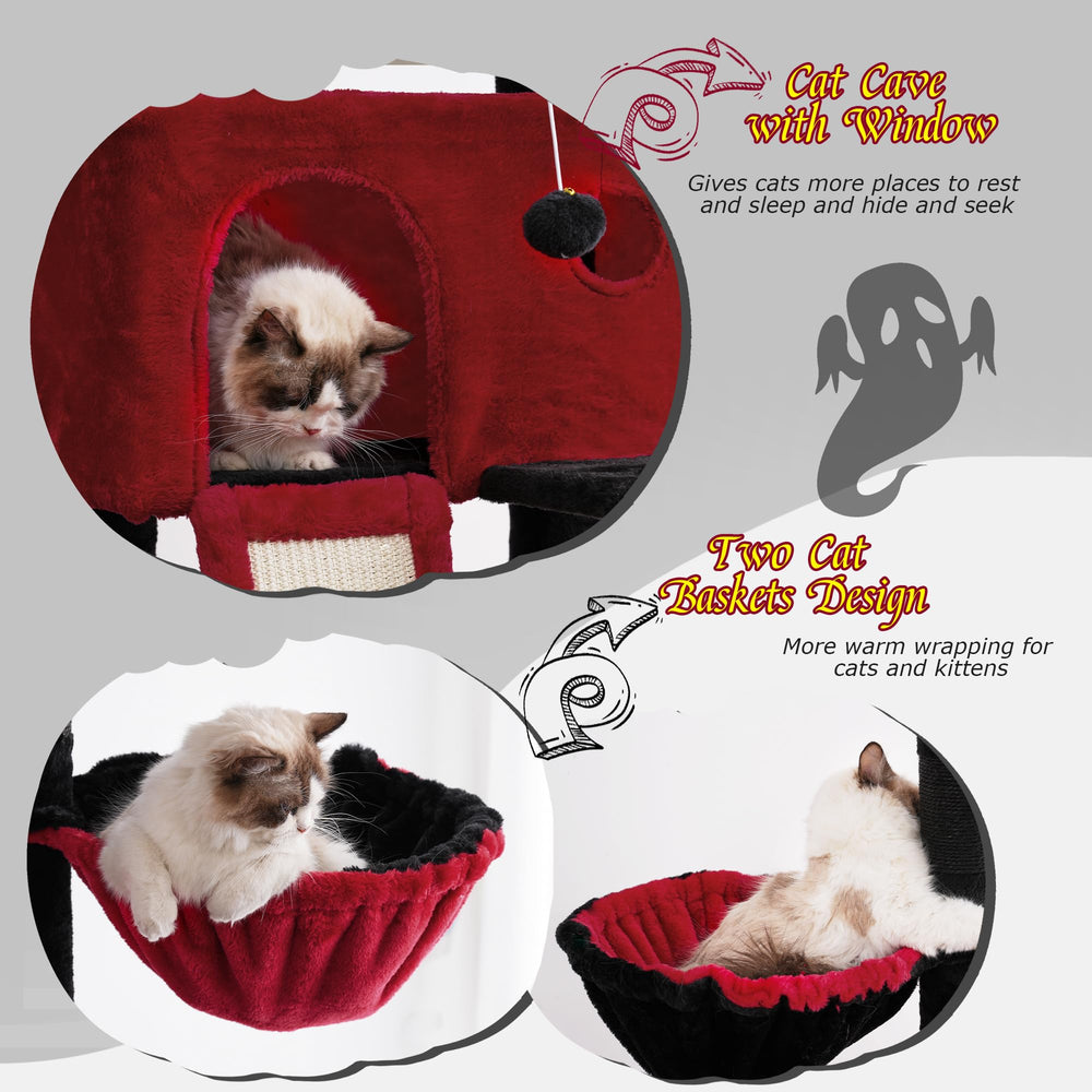 Hey-brother Gothic cat tree condo basket offers cozy indoor retreats.