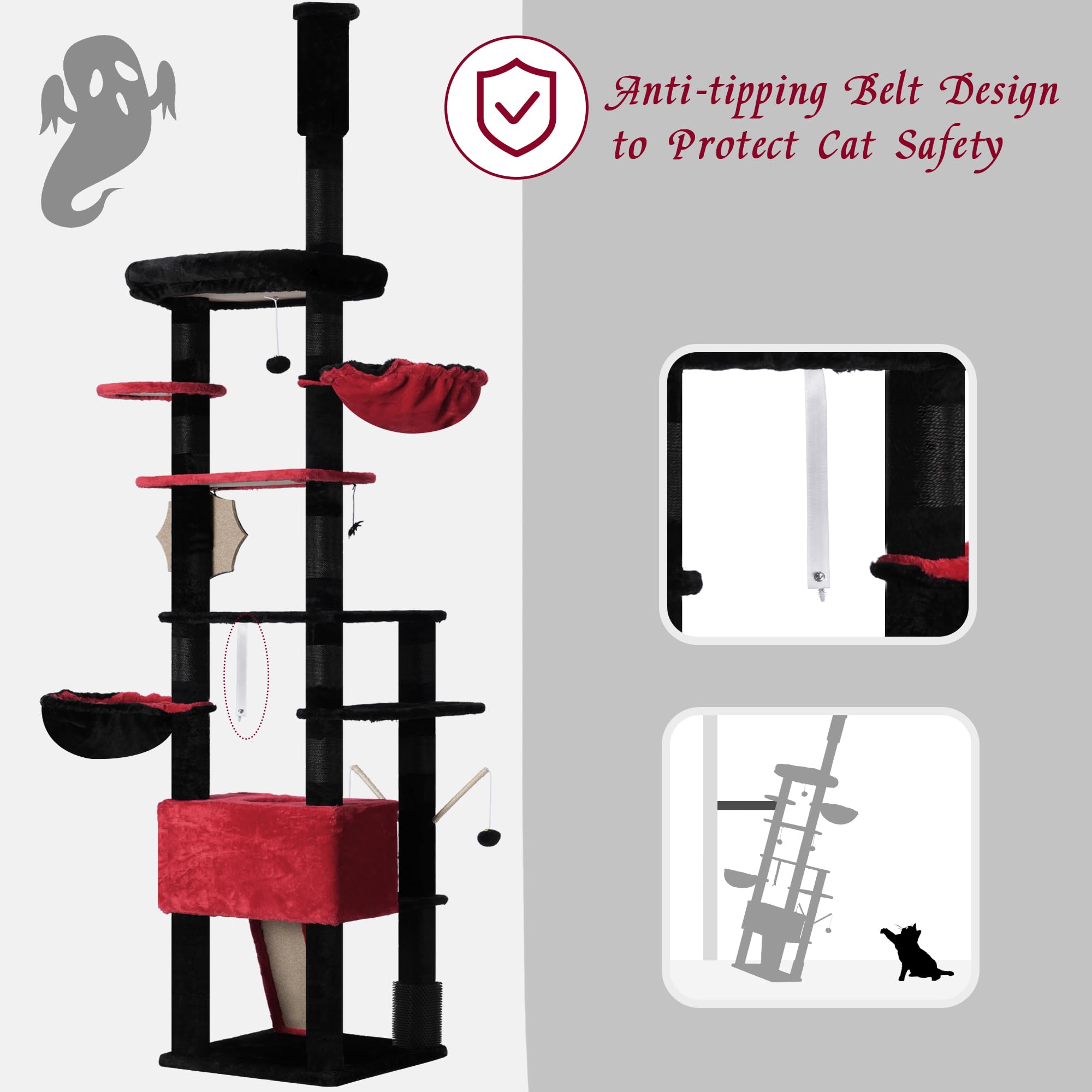 Hey-brother Gothic cat tree fits ceiling height for room-ready setup.