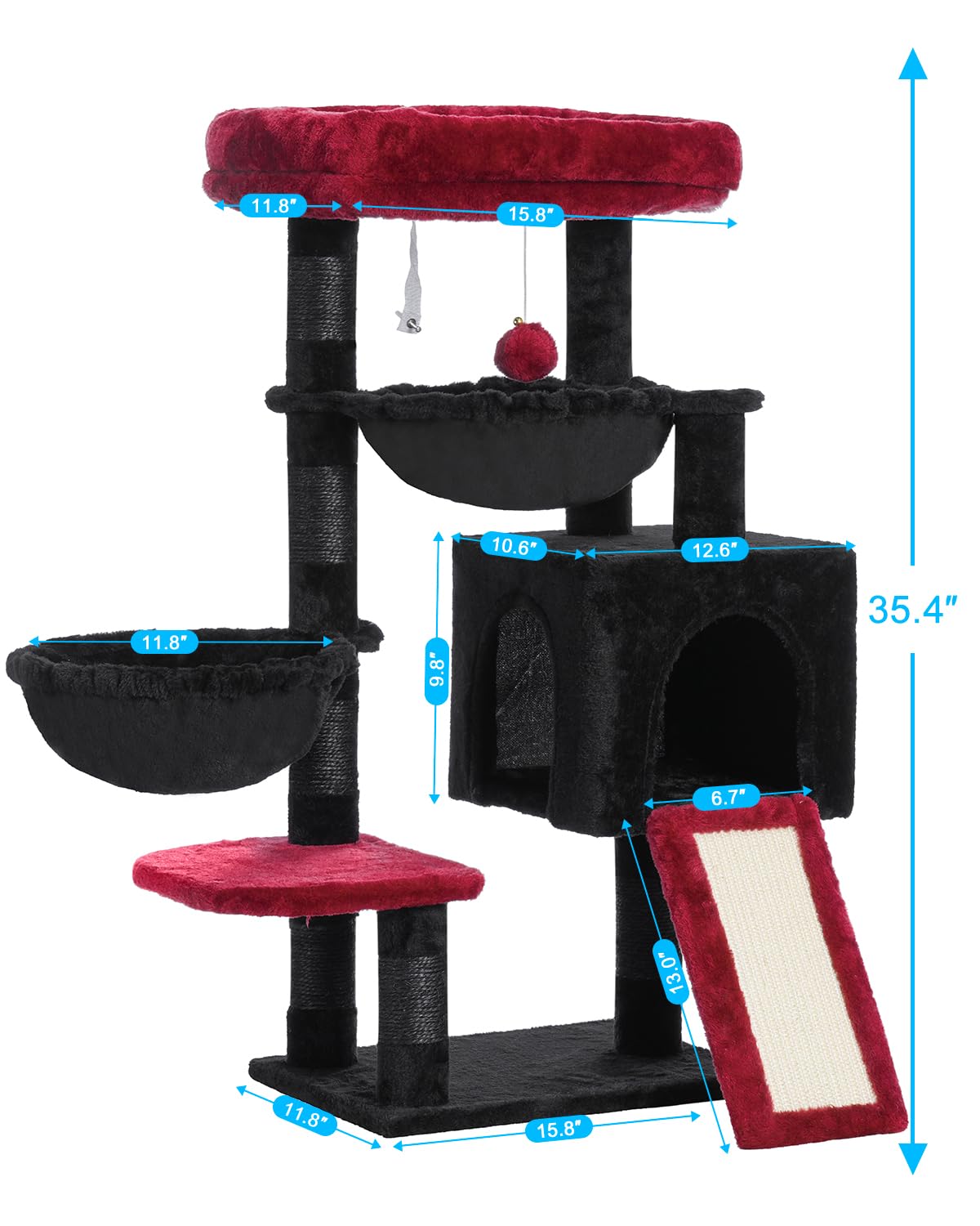 Hey-brother Gothic Cat Tree double hammocks wrapped in cozy comfort.