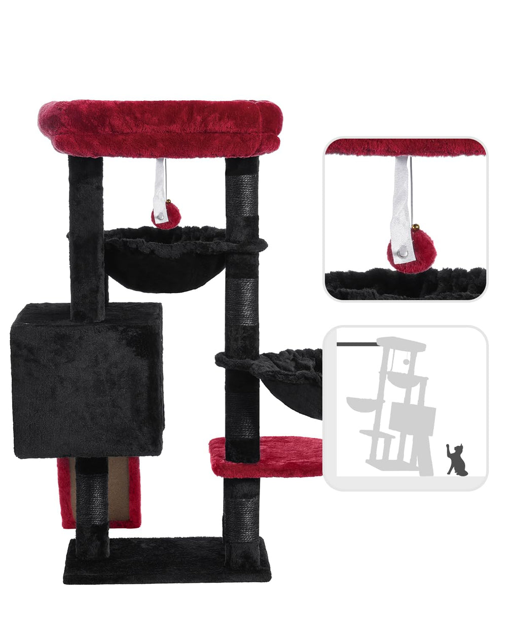 Hey-brother Gothic Cat Tree large padded bed for comfy naps.