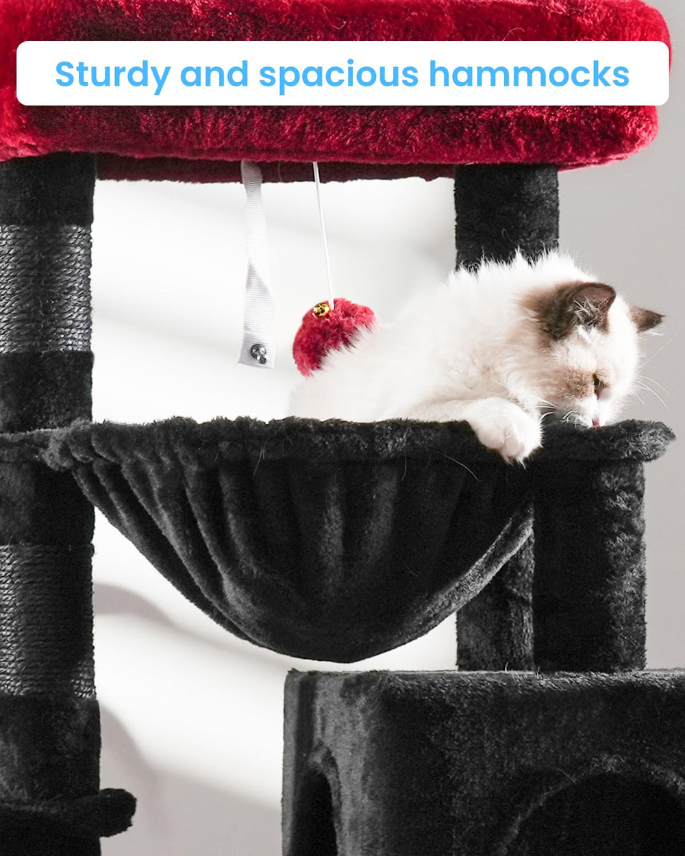 Hey-brother Gothic Cat Tree plush ball adds interactive play.