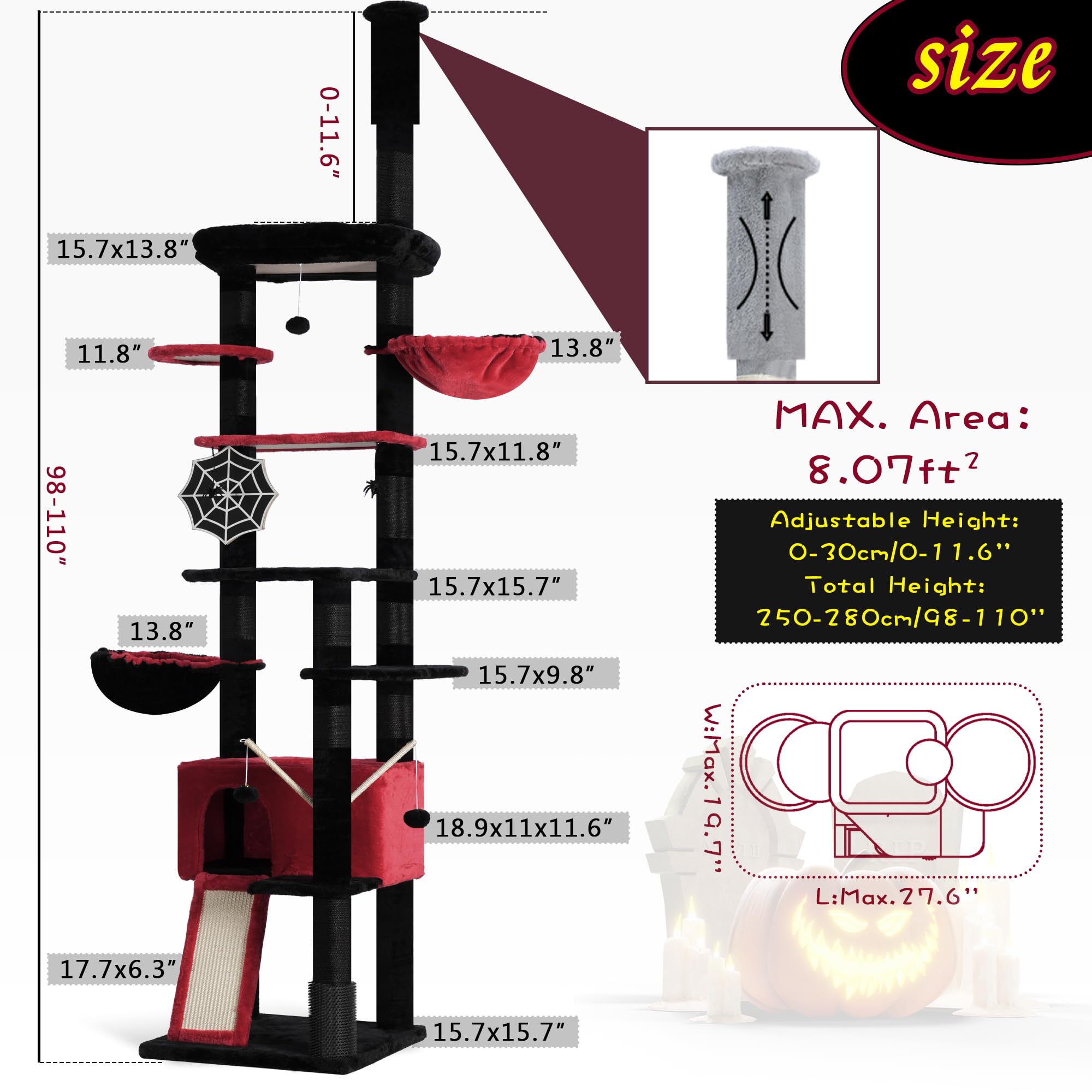 Hey-brother Gothic cat tree three-pillar base adds stability during active play.