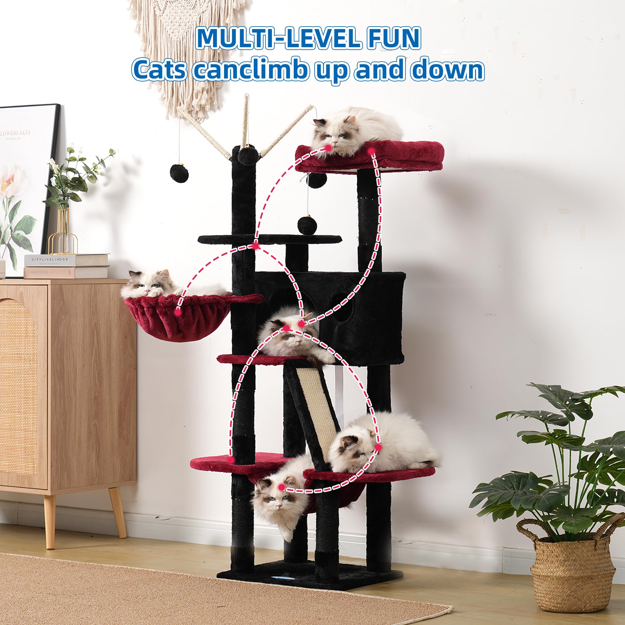 Hey-brother Gothic Cat Tree toy balls for interactive play