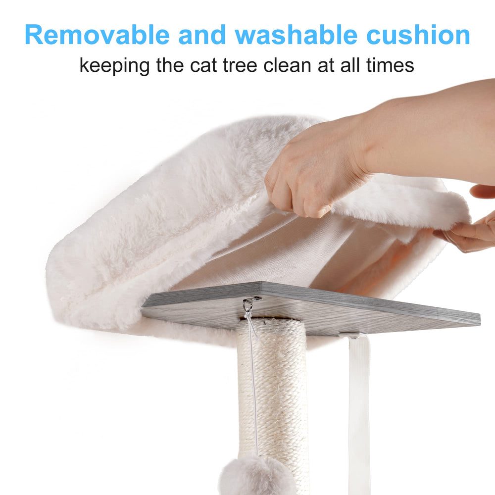 Hey-brother wooden cat tree removable cushion for easy cleaning