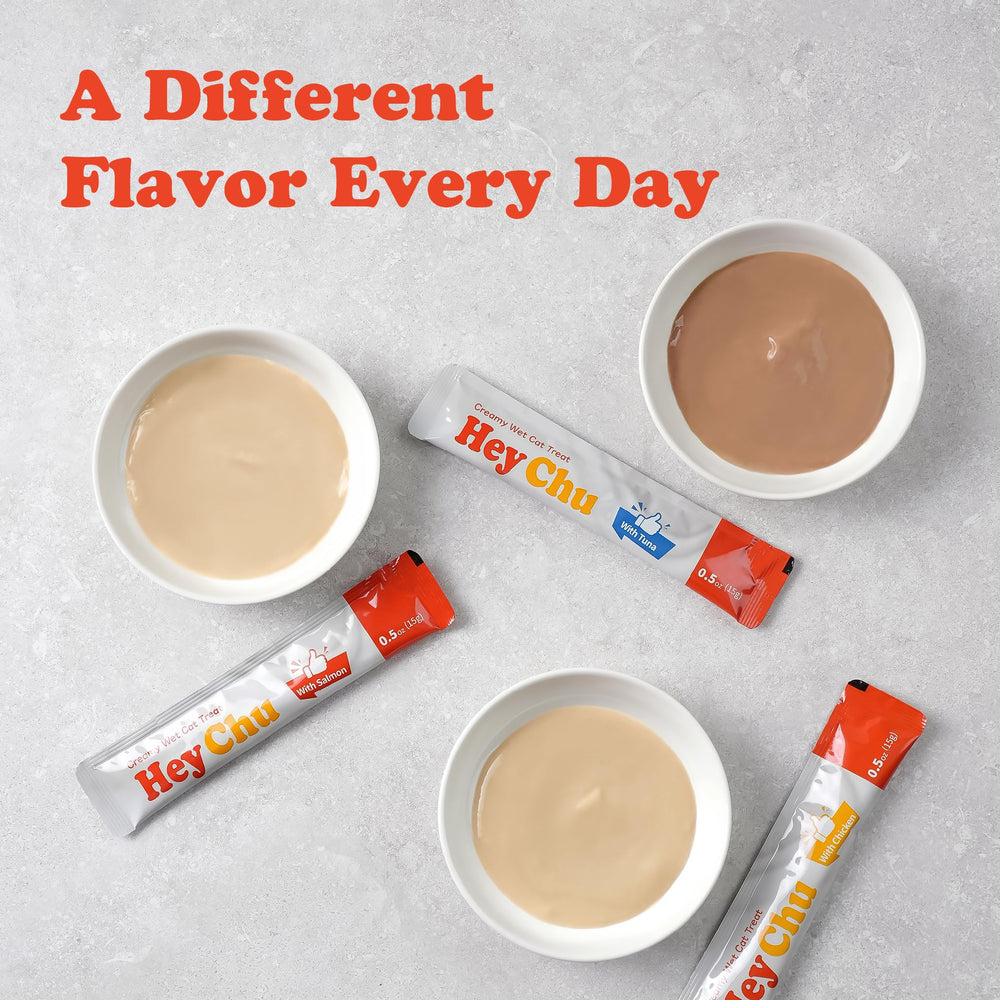 Hey Chu Squeezable Treats grain-free label signals an allergen-friendly option.