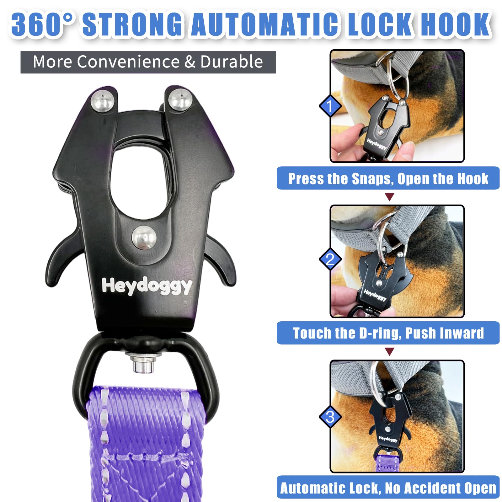 Heydoggy double-handle padded leash close-up for comfortable two-handed control