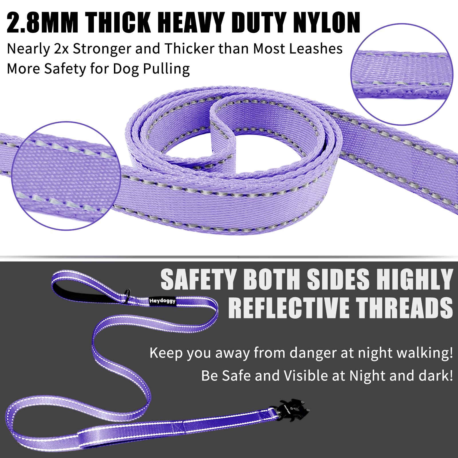 Heydoggy 2.8mm nylon webbing 6ft leash showing length and durability