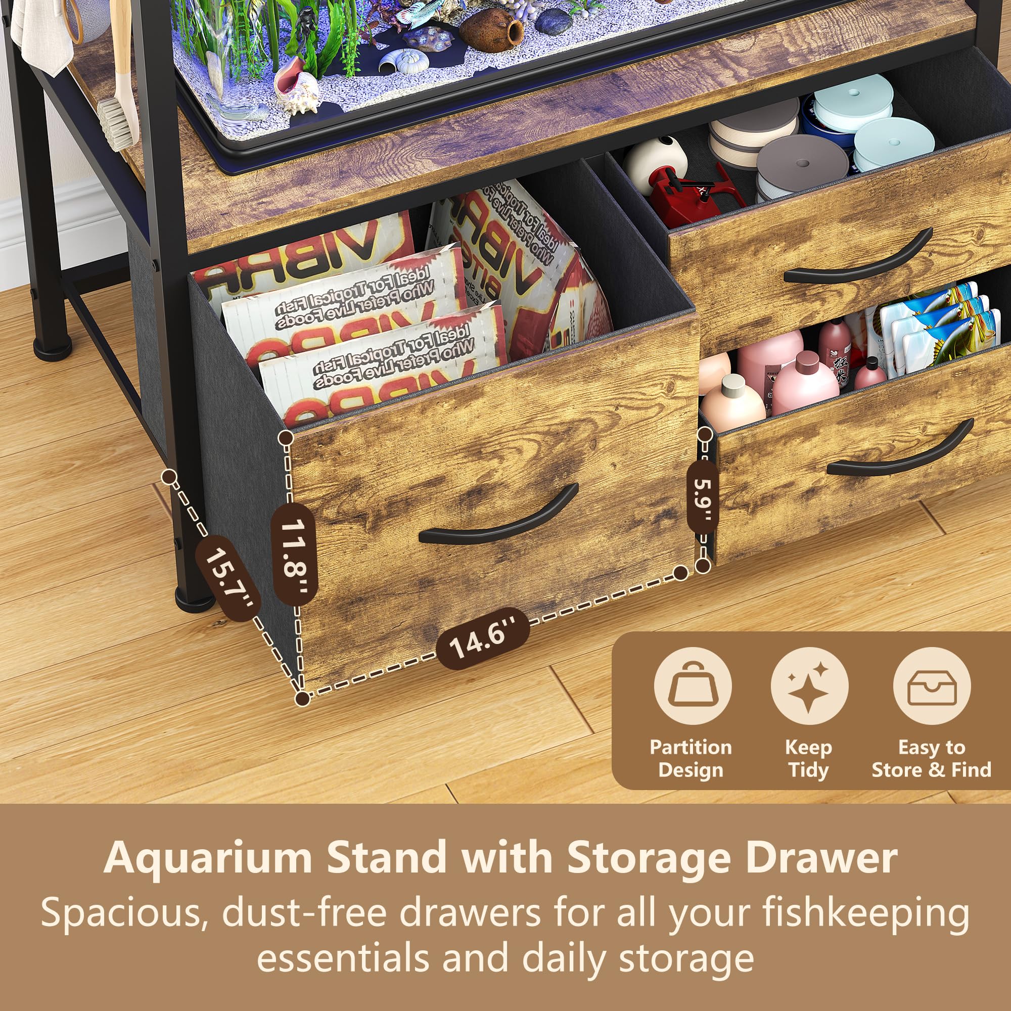 Heybly aquarium stand dimensions 31.5in L × 15.7in W × 32.5in H fit compact spaces