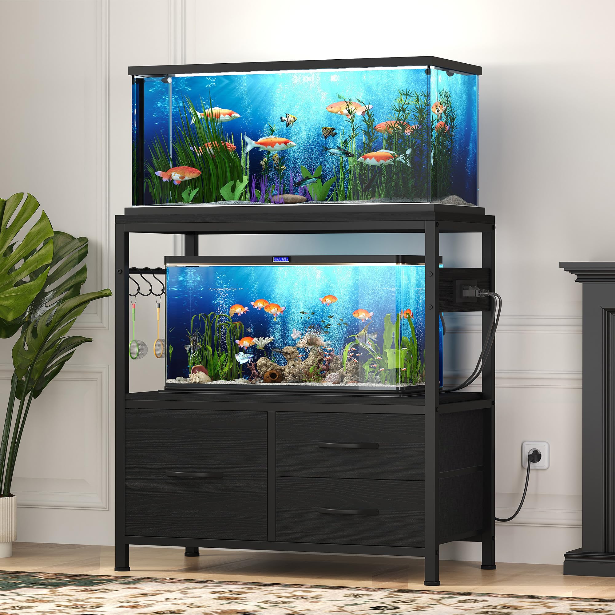 Heybly aquarium stand black finish blends with home décor and elevates viewing
