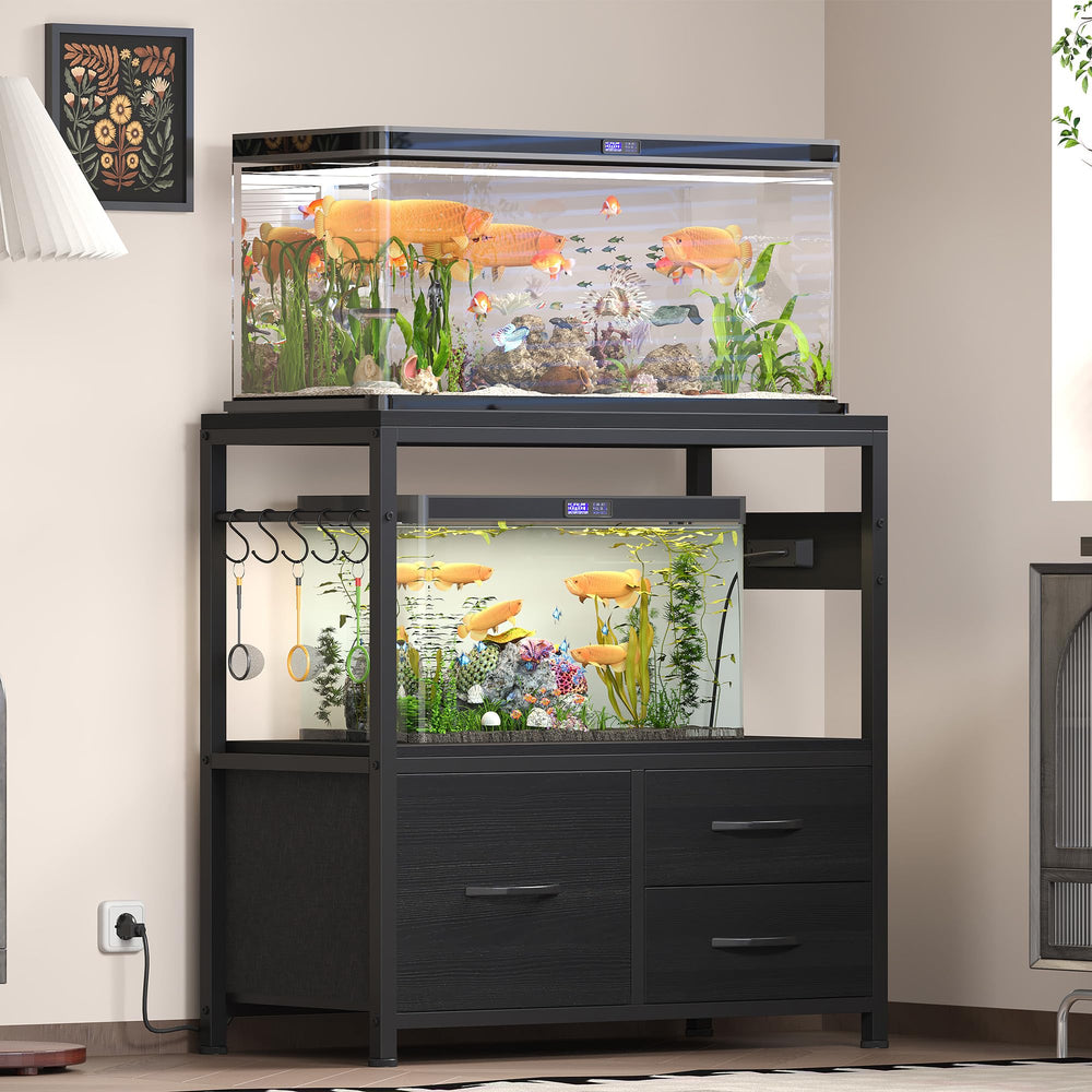 Heybly aquarium stand drawer storage side view for organized supplies