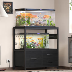 Heybly aquarium stand drawer storage side view for organized supplies