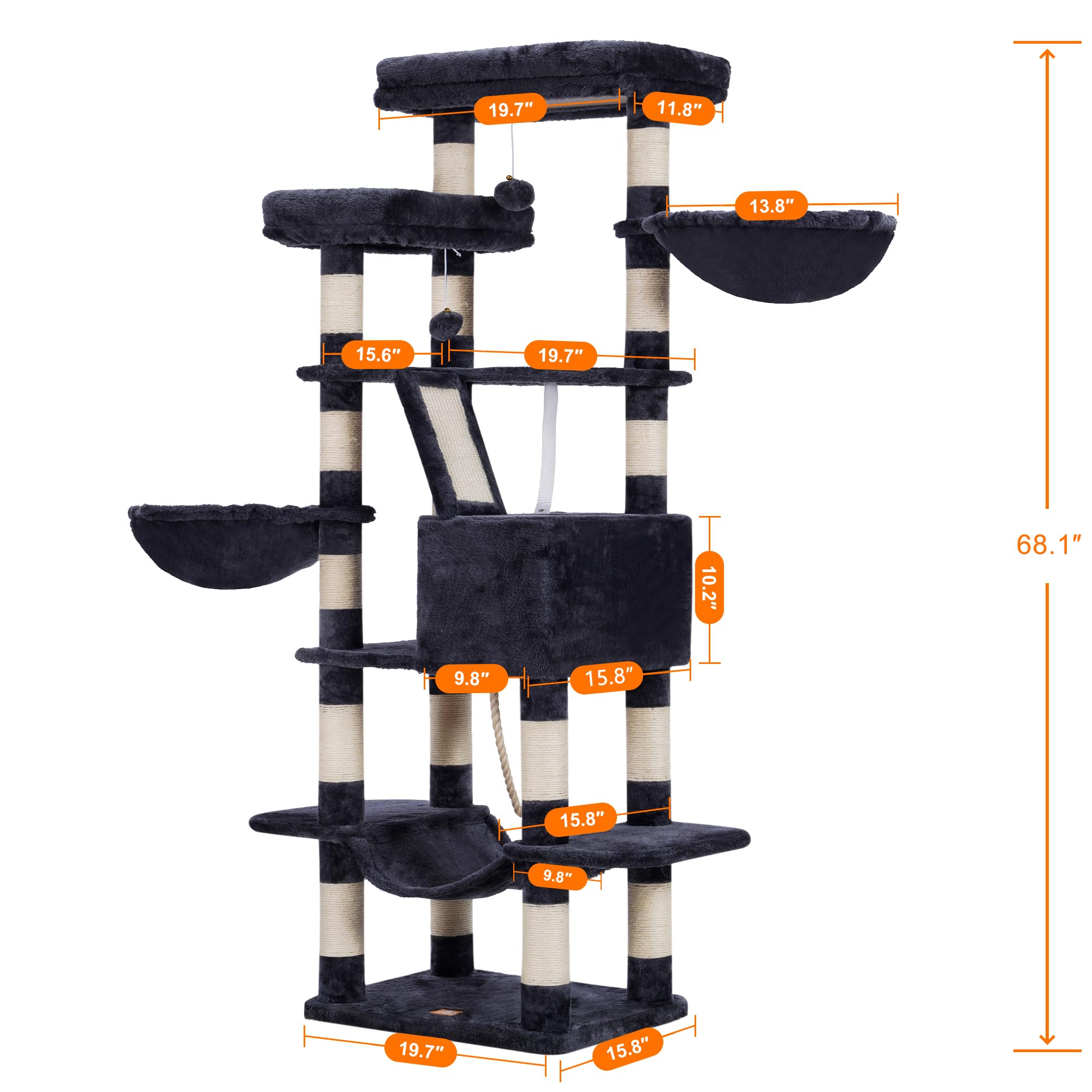 Heybly cat tree 68 inch tower captures high vantage views for curious cats