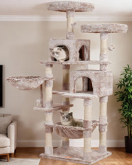 Heybly cat tree 70in top perch—soft, spacious resting spot for large cats.