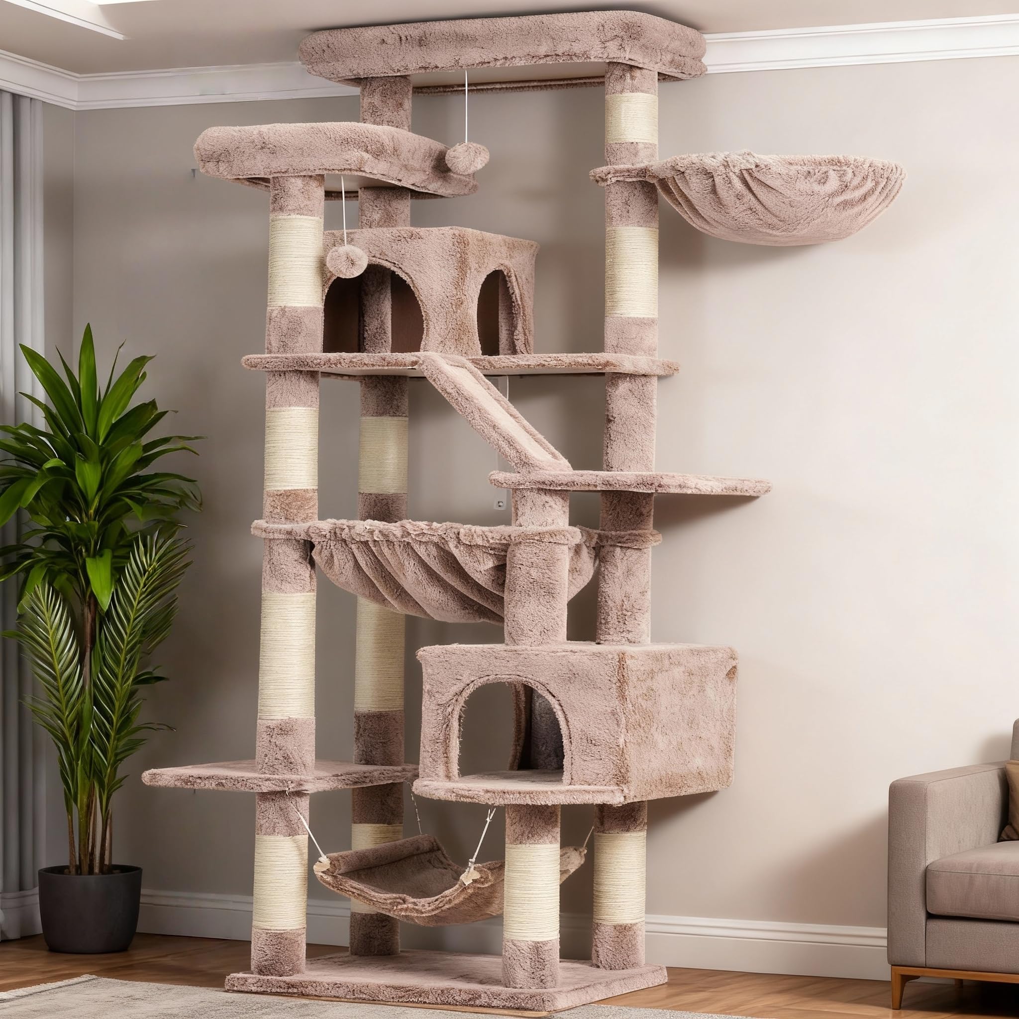 Heybly cat tree 71-inch tower provides elevated play and observation for indoor cats.