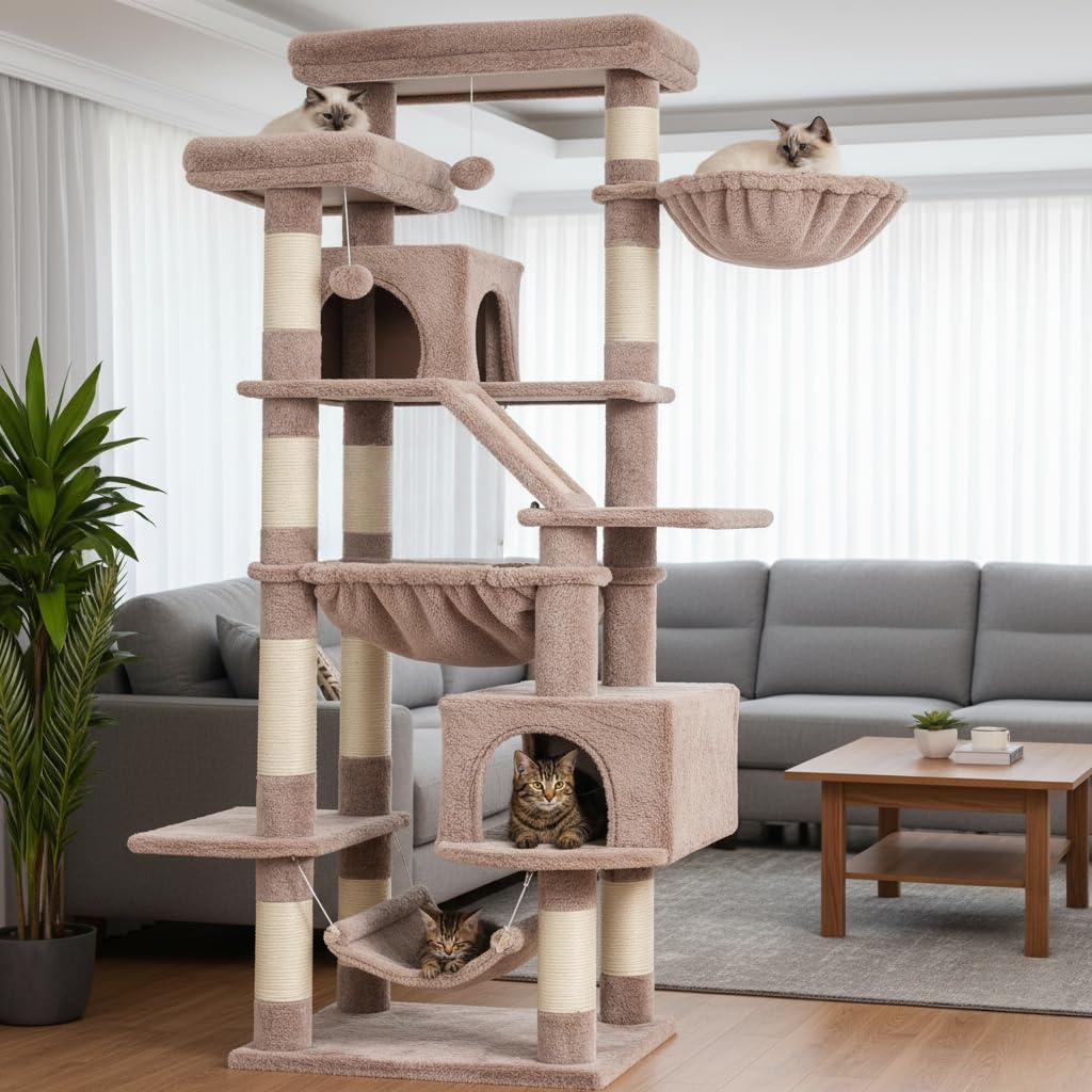 Heybly cat tree anti-tip kit adds stability for fearless climbers.