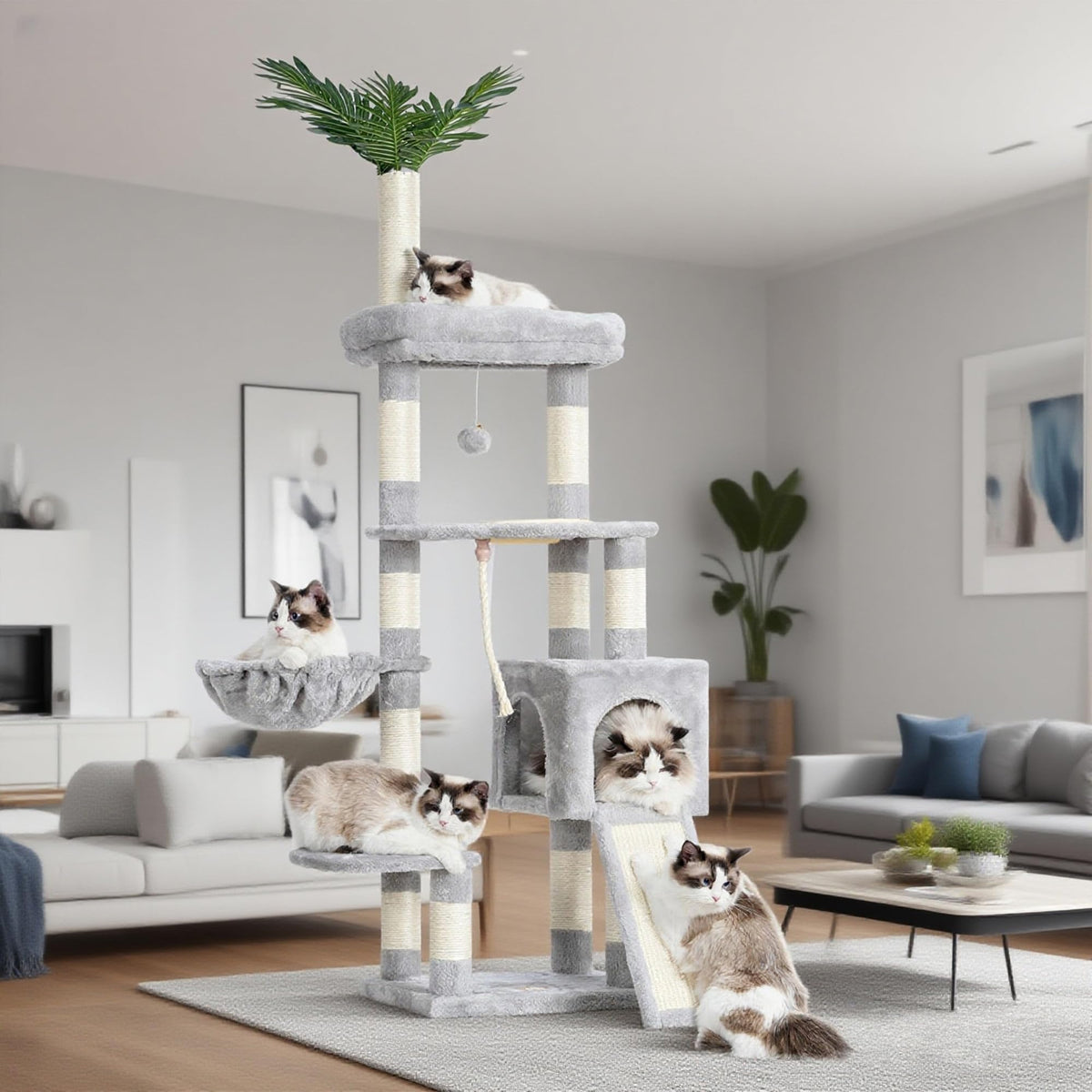 Heybly cat tree base frame shows sturdy construction for safe indoor climbing
