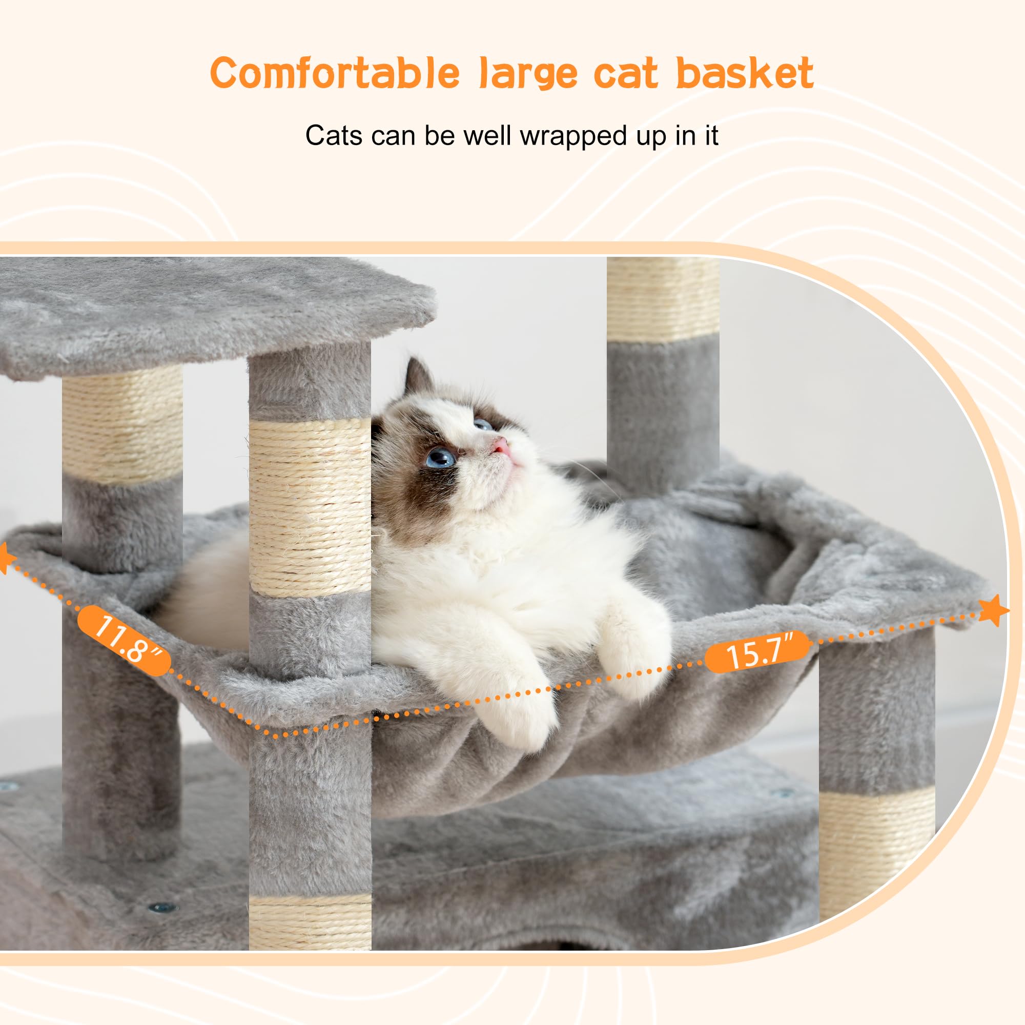 Heybly Cat Tree stable base ensures secure access to elevated platforms.