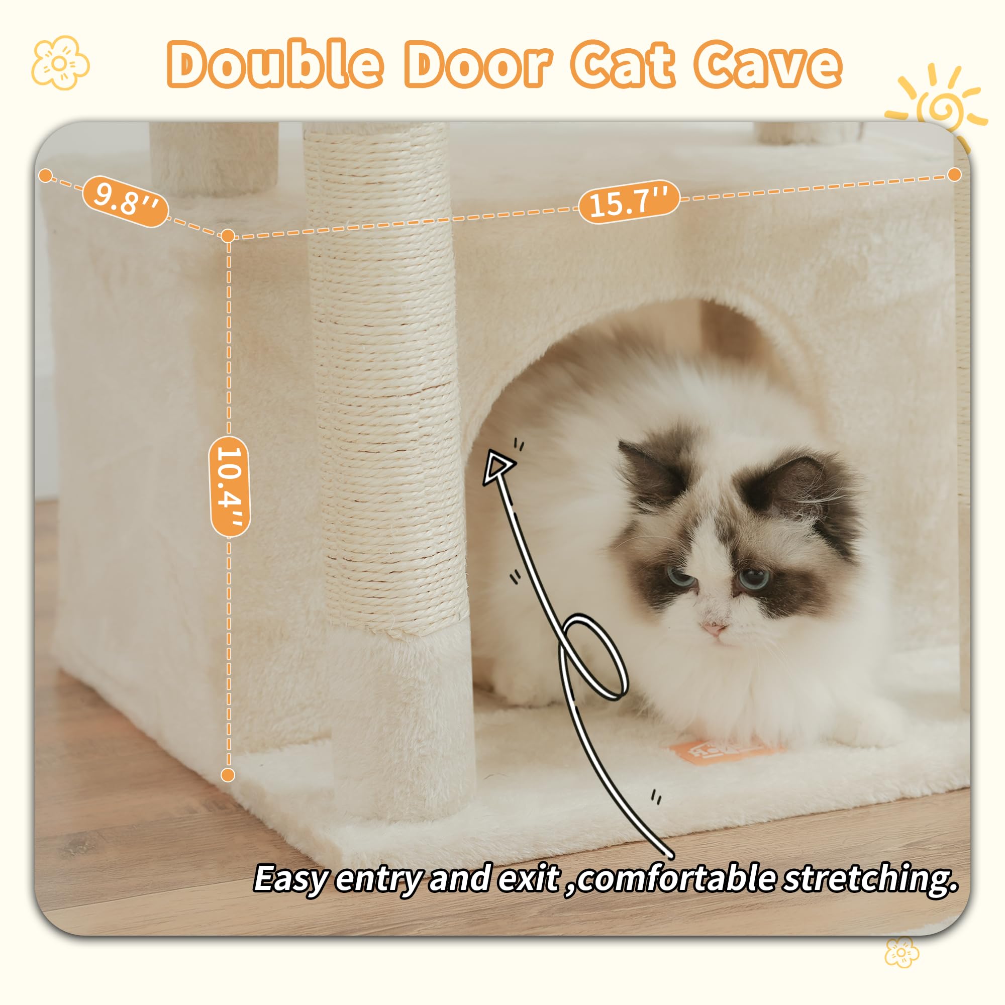 Heybly cat tree base keeps the structure stable for confident climbing.