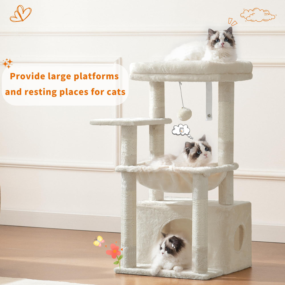 Heybly cat tree basket provides a large, soft hideaway for cats to curl up.