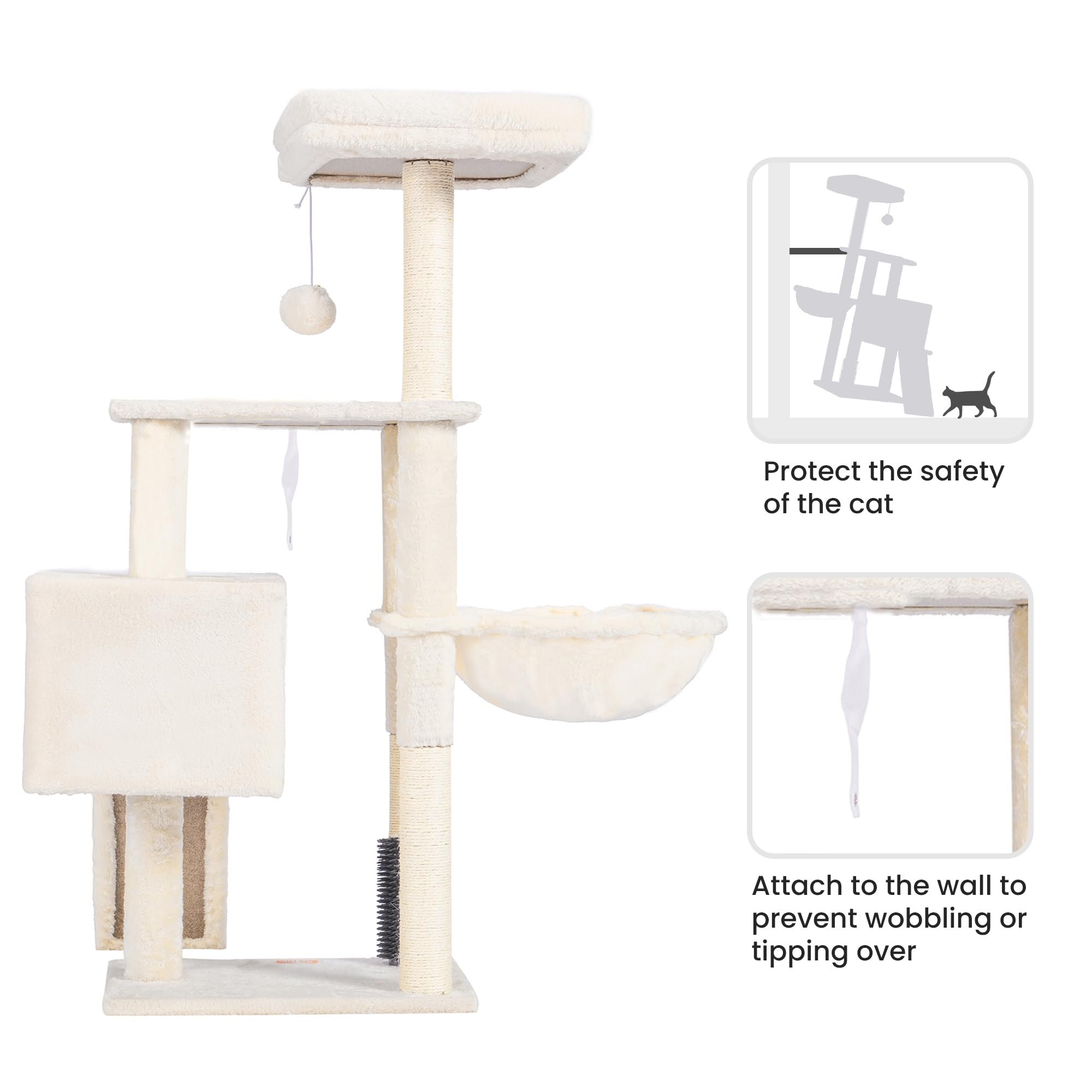 Heybly beige-hct005sm cat tree blends with décor and fits two cats.