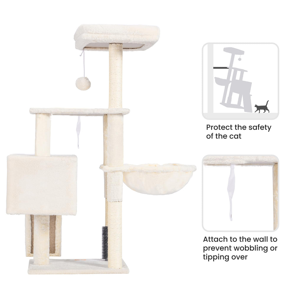 Heybly beige-hct005sm cat tree blends with décor and fits two cats.