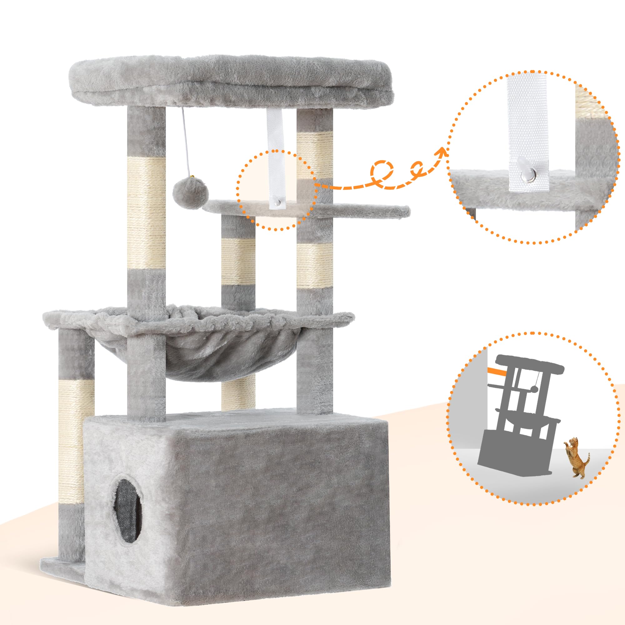 Heybly Cat Tree cat condo provides a private bed cave.