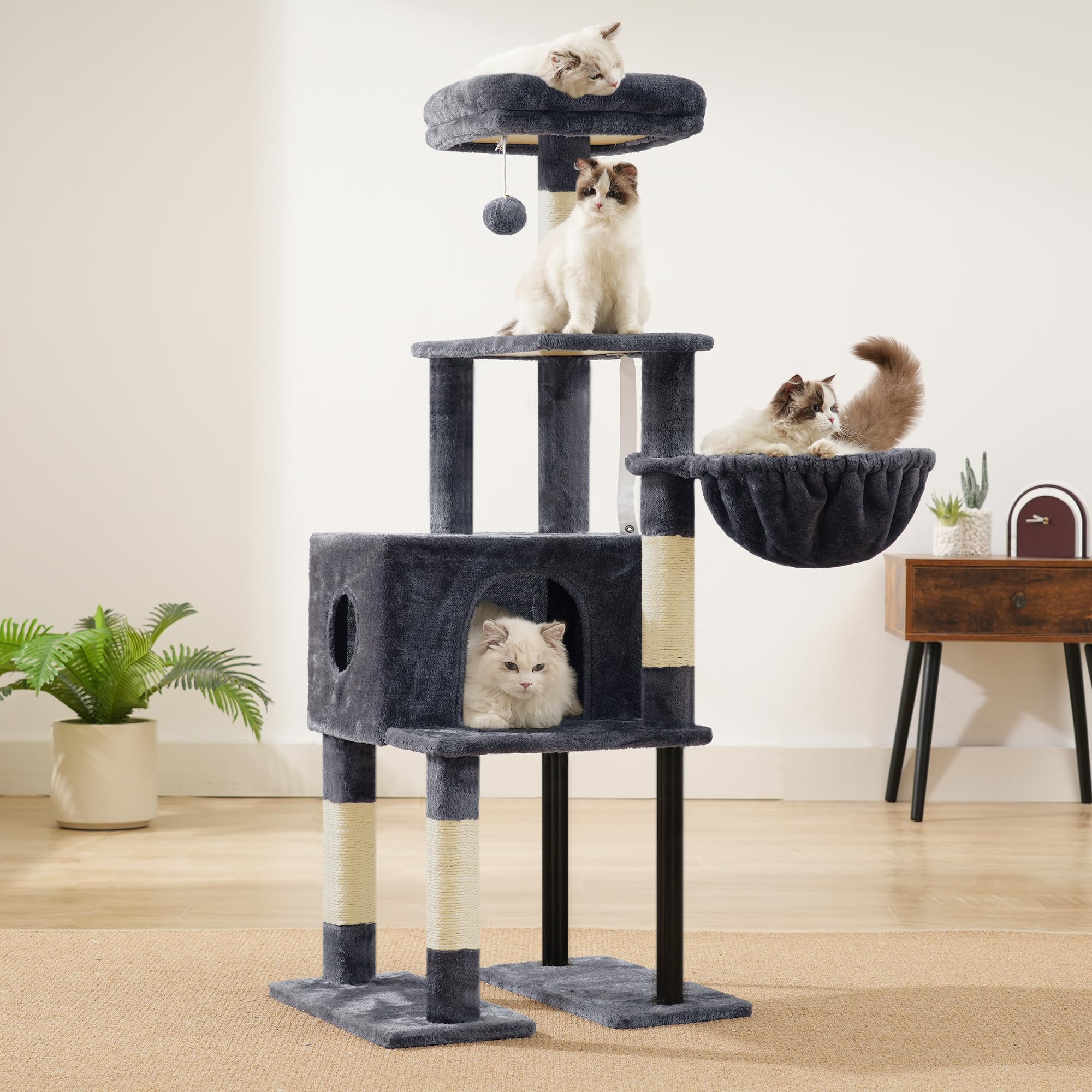 Heybly cat tree cozy cat basket invites restful naps after playtime.