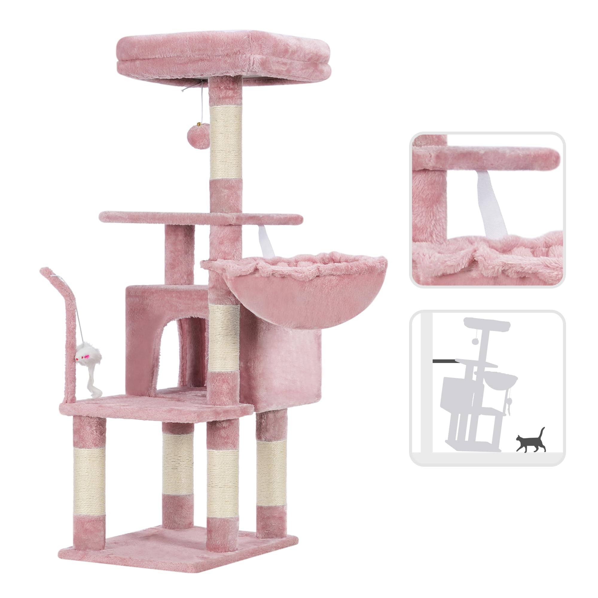 Heybly cat tree cozy hammock provides a wrapped lounging nook for calm cats