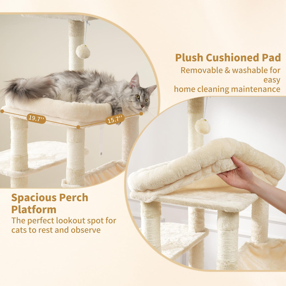 Heybly Cat Tree double hammocks create cozy resting spaces for two cats.